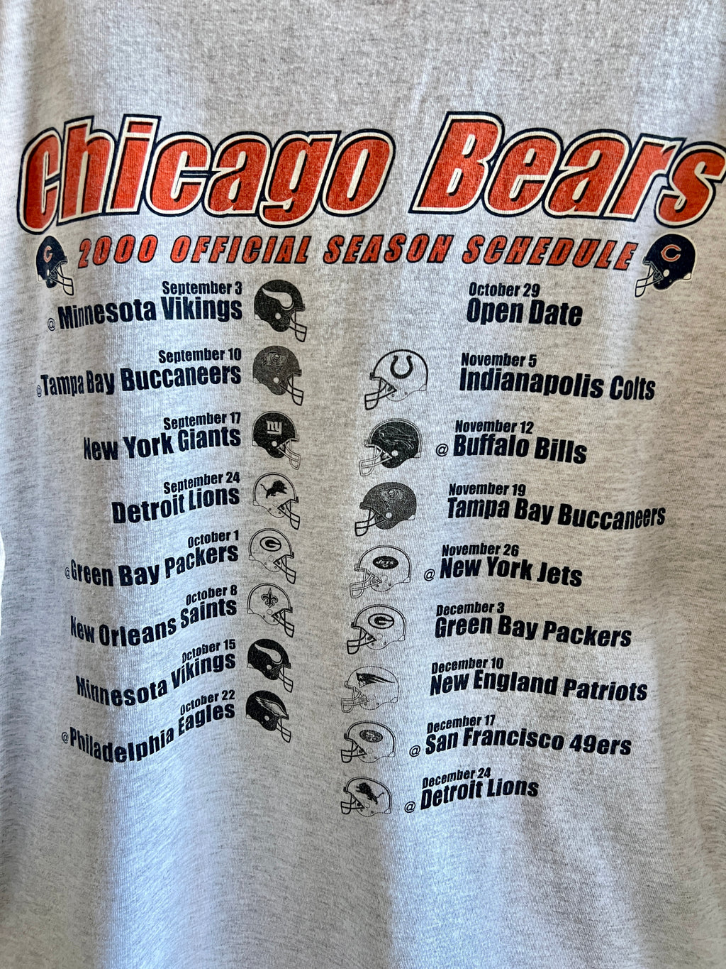 Vintage Chicago Bears Schedule ’00 T-Shirt – L/XL