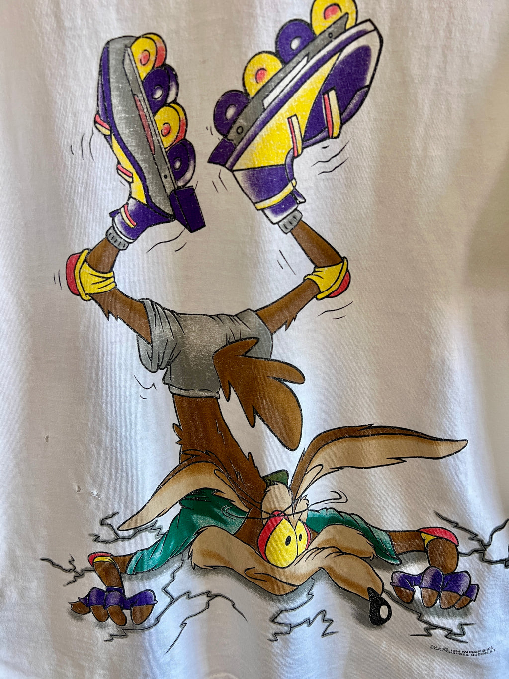 Vintage Wile E. Coyote Rollerblading ’94 Thrashed T-Shirt – L/XL