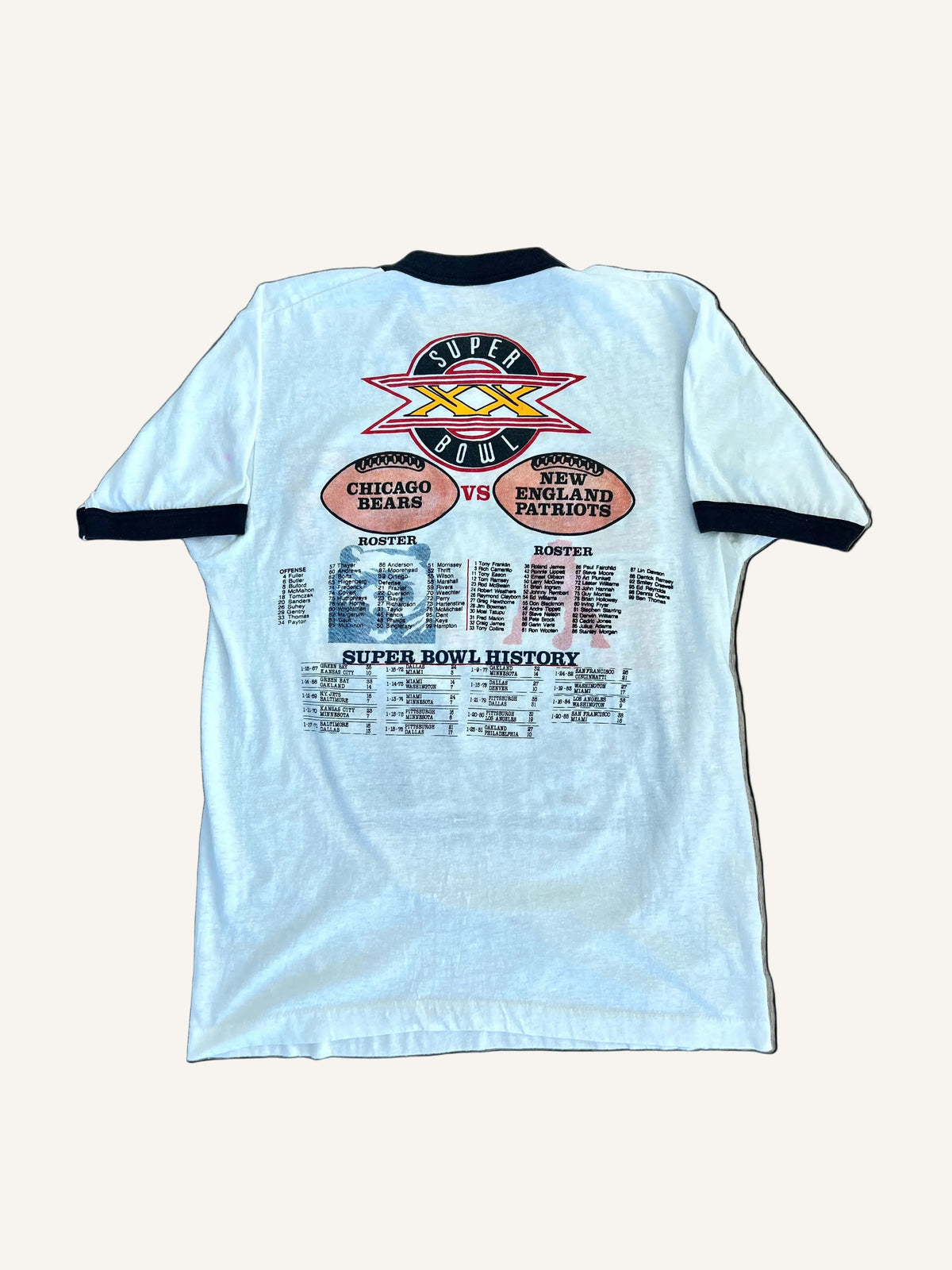 Vintage Super Bowl XX Chicago Bears vs New England Patriots '86 T-Shirt - M