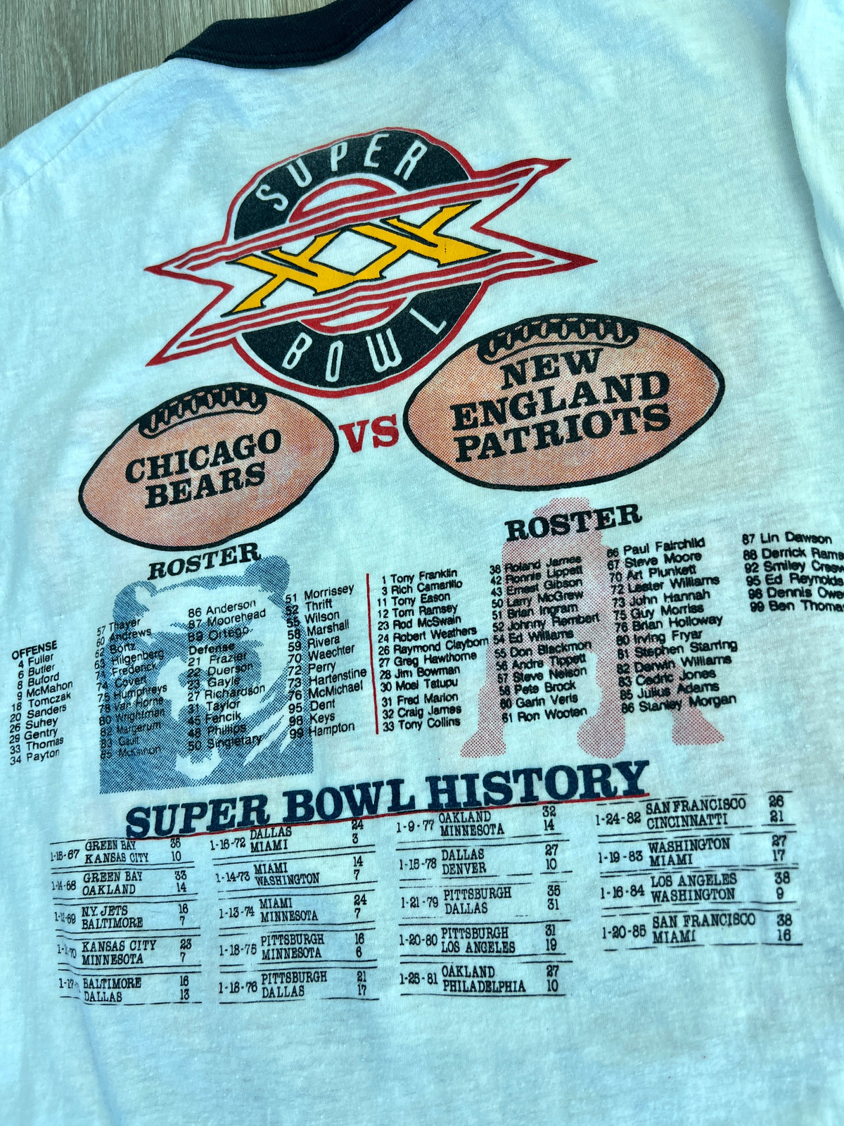 Vintage Super Bowl XX Chicago Bears vs New England Patriots '86 T-Shirt - M