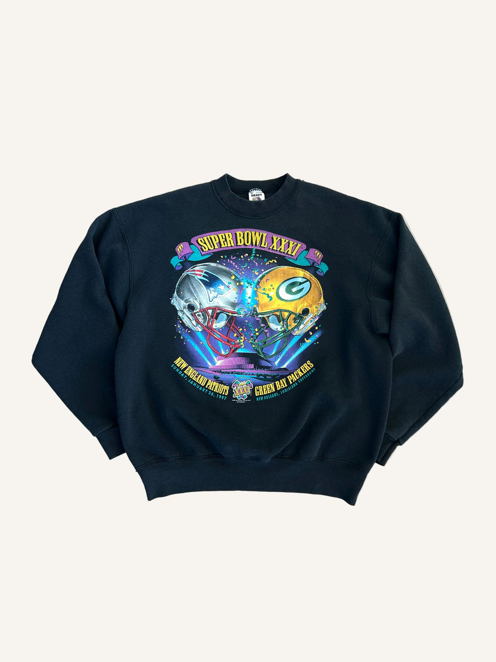 Vintage Super Bowl XXXI Green Bay Packers New England Patriots '97 Heavyweight Crewneck Sweatshirt - XL