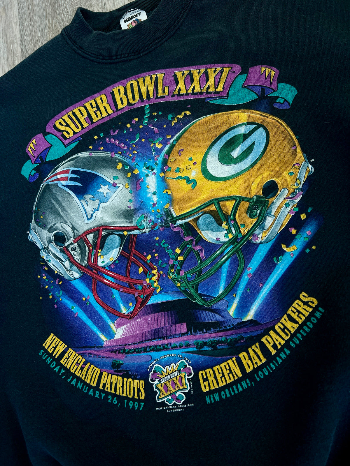 Vintage Super Bowl XXXI Green Bay Packers New England Patriots '97 Heavyweight Crewneck Sweatshirt - XL